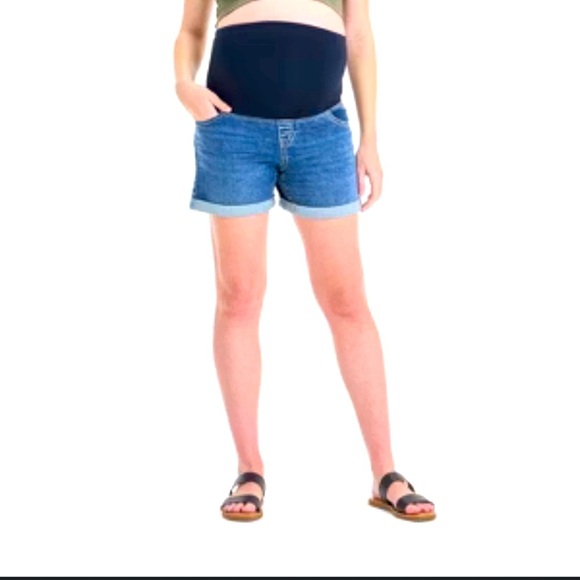Ingrid & Isabel Maternity MIDI Denim Shorts With Full Bellyband Size 12 New - Picture 1 of 5